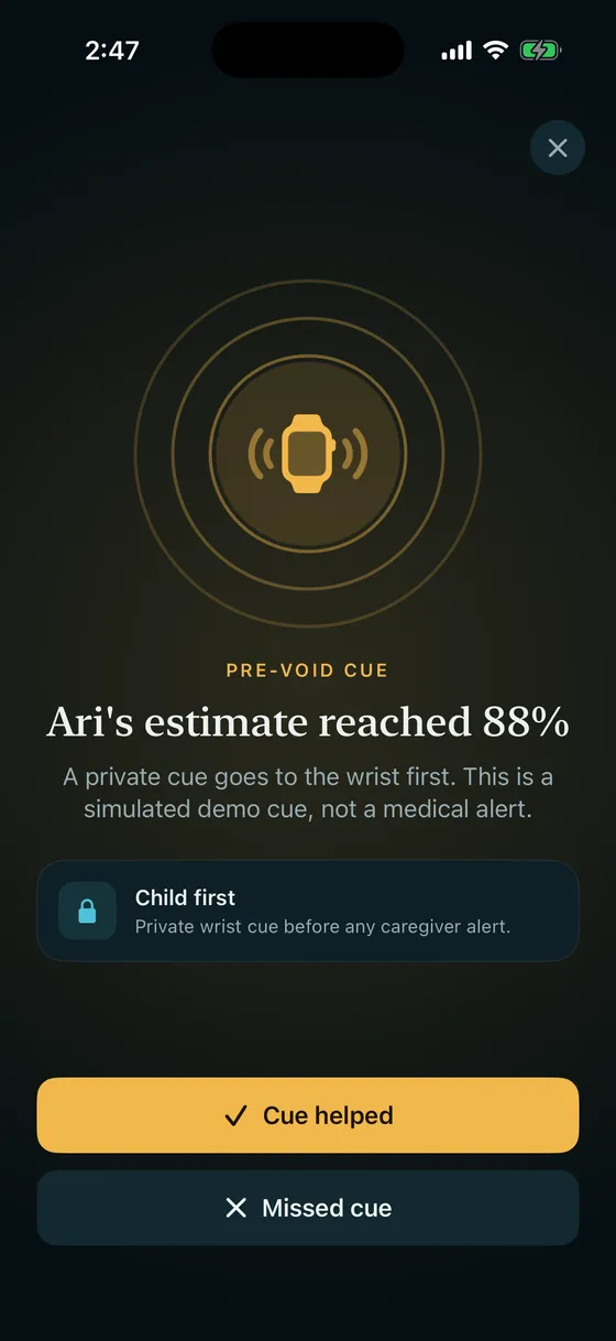 DryNight app: Cue privately